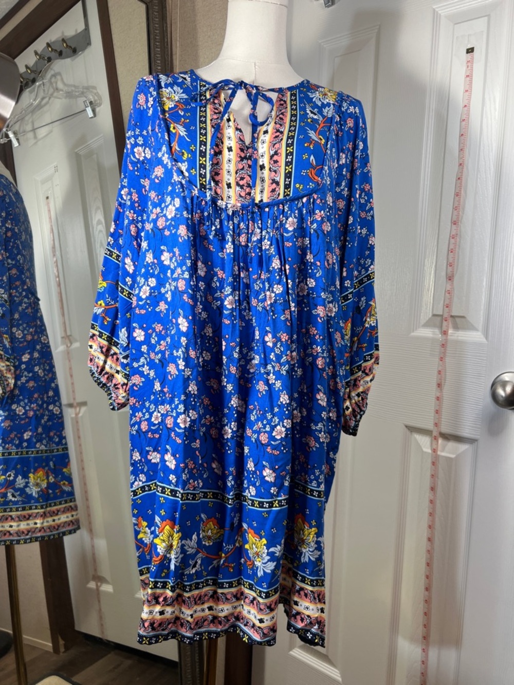 Bohemian Floral Long Sleeve Dress in Royal Blue